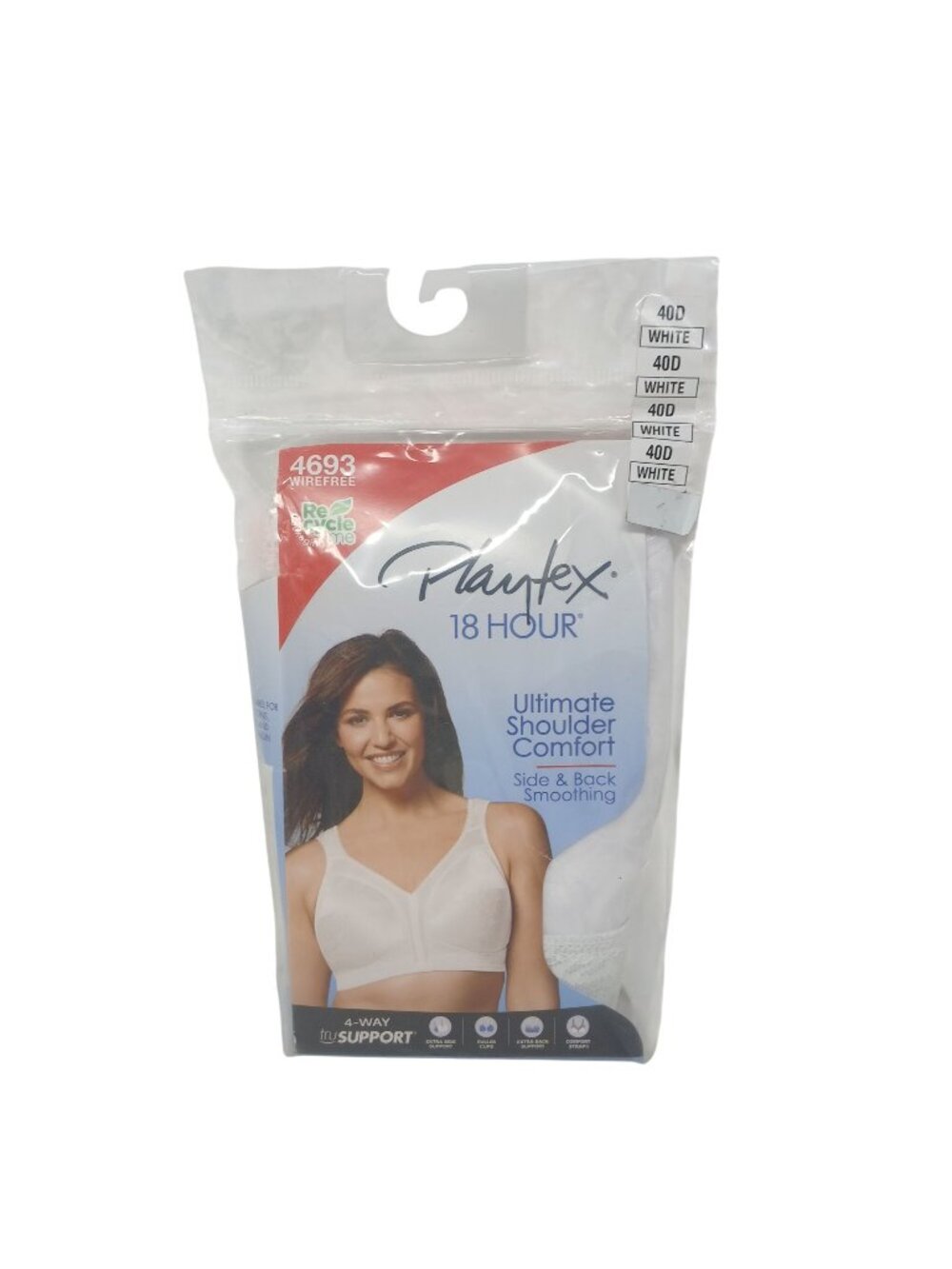 Playtex 18 Hour Ultimate Shoulder Comfort Wirefree Bra White Sz 40D #4693 #D51